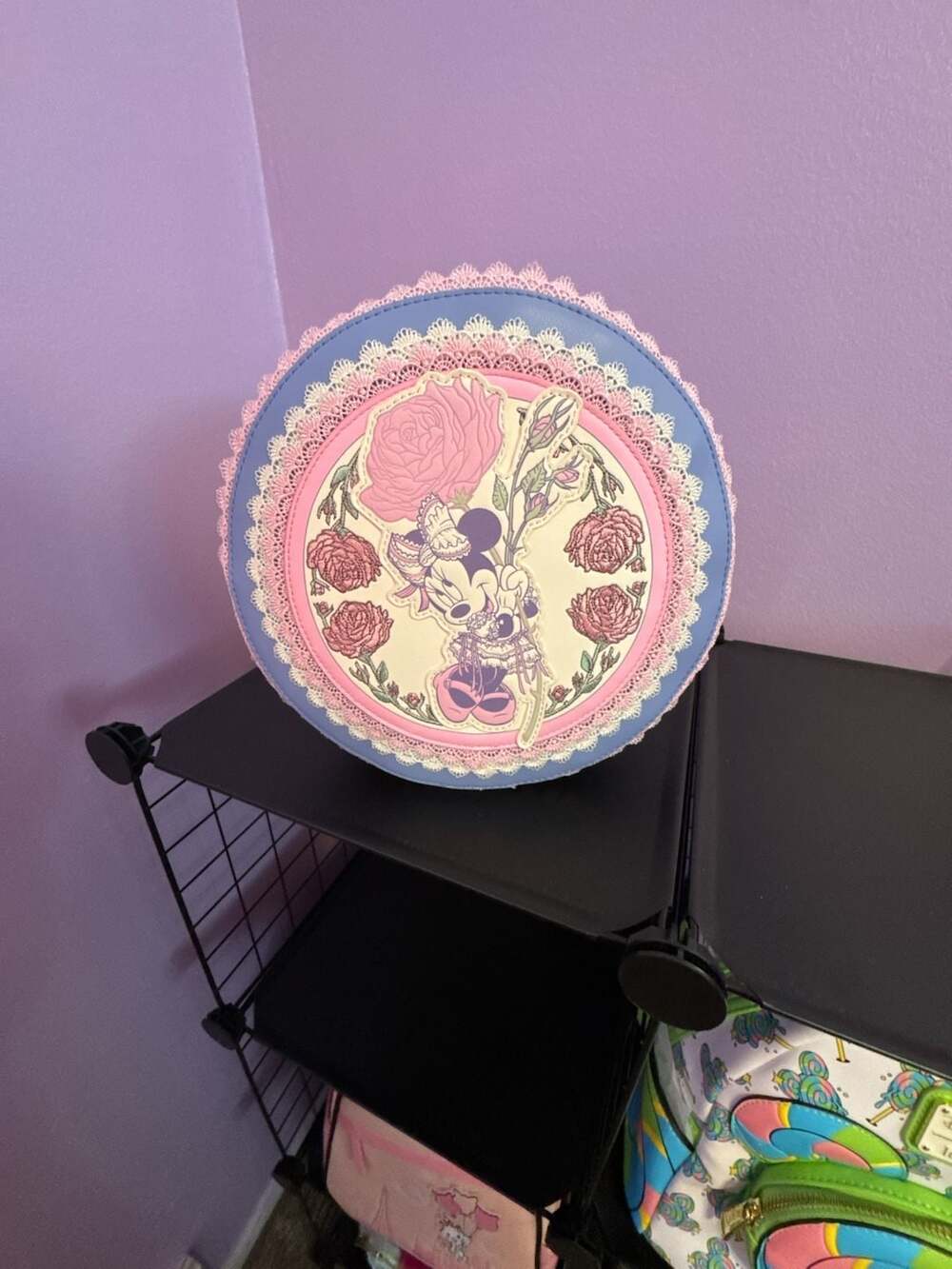 Loungefly Disney Minnie Mouse Roses Lace Round Backpack New
